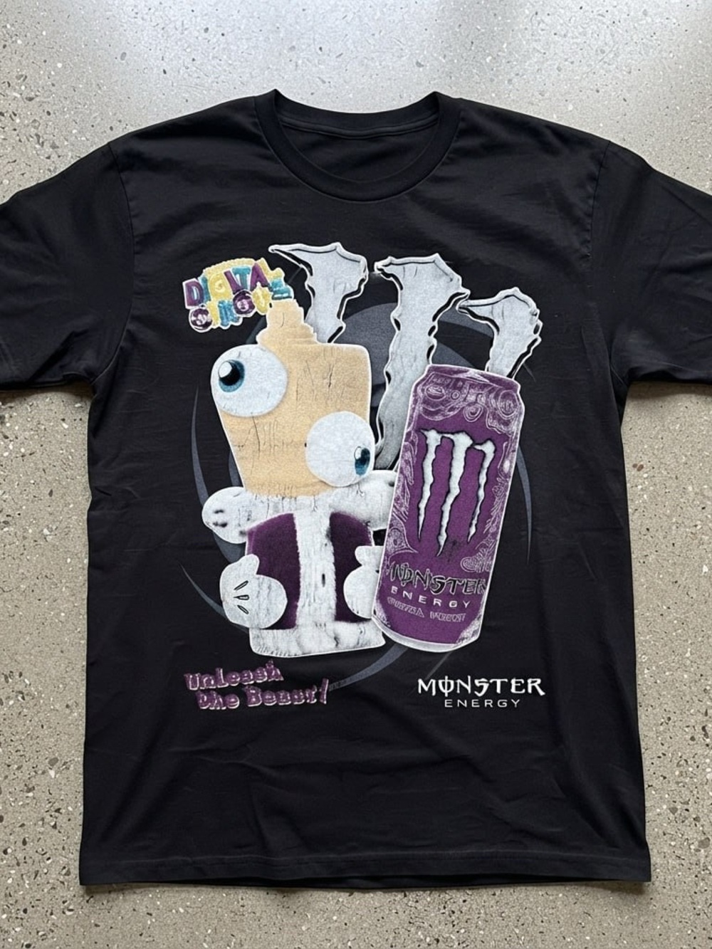 Monster Digital Circus Men's Black Graphic T-Shirt - Purple Can Design
